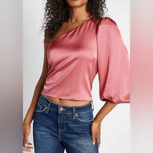 Express Satin Pink One Shoulder Blouse - Sz Large. NWOT